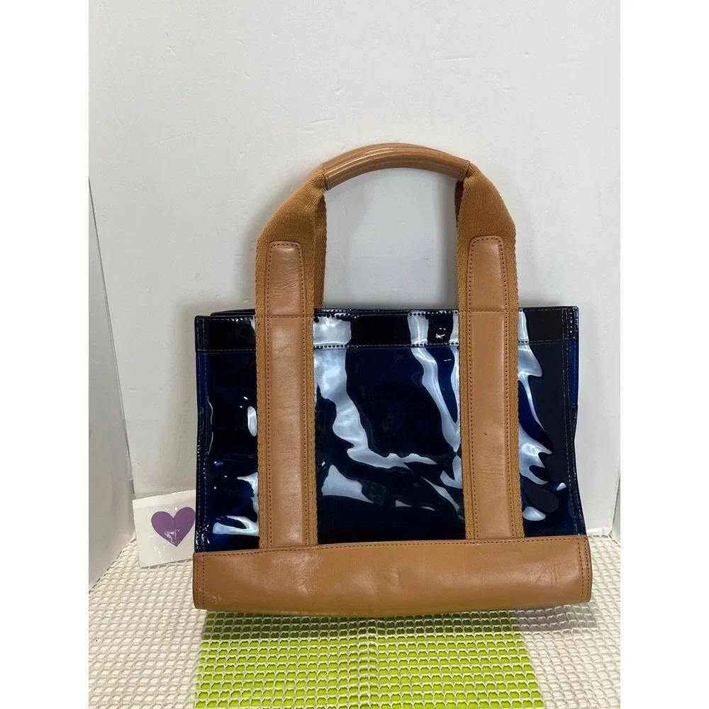 Tory Burch Jesse Mini Tote Surf Blue Navy Tan‎ Leather Handbag New imperfection